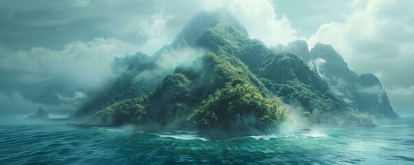 A mysterious island in the ocean.