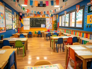 Poster - language immersion classroom for students practicing conversational foreign language skills