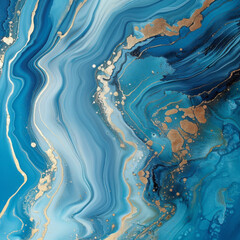 Canvas Print - Abstract ocean- ART. Natural Luxury. Style incorporates the swirls of marble or the ripples of agate. Very beautiful blue paint with the addition of gold powder