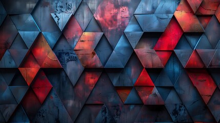 Wall Mural - Dynamic background with alternating trapezoid pattern, shades of blue and red, hd quality, digital rendering, high contrast, geometric precision, modern design, artistic composition, elegant