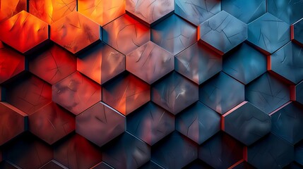 Dynamic background with alternating trapezoid pattern, shades of blue and red, hd quality, digital rendering, high contrast, geometric precision, modern design, artistic composition, elegant