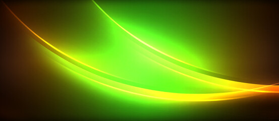 Poster - Neon glowing circle rays, light round lines in the dark, planet style neon wave lines. Energetic electric concept design for wallpaper, banner, background