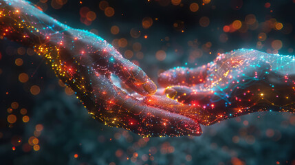 Wall Mural - abstract palm hands touching brain with network connections, innovative technology in science and co