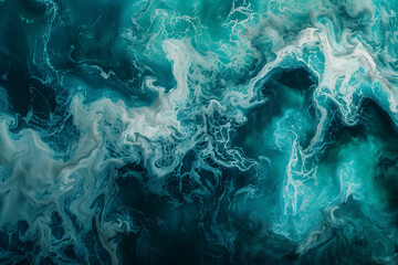 abstract wallpaper, teal ocean waves with white foam, fluid motion and dynamic texture, monitor