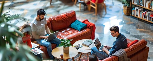 Poster - University Students Studying Together in Common Area with Laptops and Textbooks