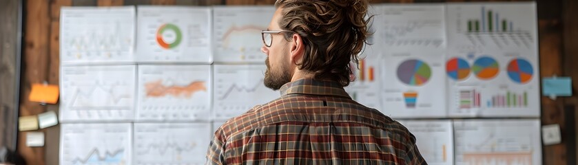 Poster - Entrepreneur Drafting Business Plan with Financial Projections on Whiteboard