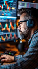 Poster - professional analyst crafting sophisticated financial model on dual monitors