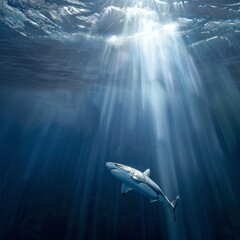 Canvas Print - A shark is swimming in the ocean under the sun