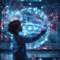 Poster - futuristic hologram classroom for quantum mechanics education and discovery