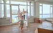 © peopleimages.com - Children running, parents and new home or excited for moving in, mortgage and real estate at front door entrance. Happy family, kids and people walk in dream house or property in California by beach