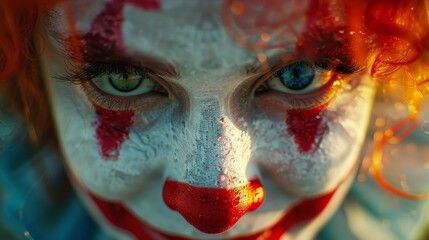 Poster - A girl with a red and white clown makeup on her face