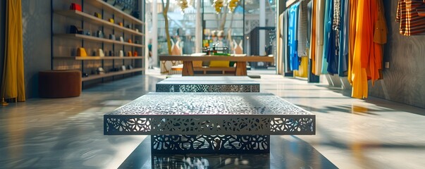 Poster - avant garde laser cut metal table in stylish fashion store display