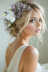 Canvas Print - A woman with long blonde hair and a flower crown on her head