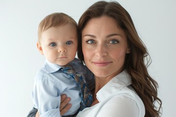 Wall Mural - A woman is holding a baby and the baby is wearing a tie