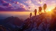 © Yuparet - Majestic Sunset Hiking Adventure: Silhouetted Hikers Conquering Mountain Ridge at Twilight in HD