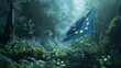 © dobok - European Union Flag Forest Twilight Mysterious Ethereal Glow Nature Serene Tranquil Symbolic Representation