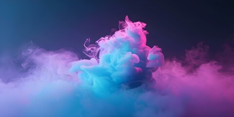 Sticker - Neon Blue and Purple Multicolored Smoke Design on a Dark Background. Concept Smoke Art, Neon Colors, Dark Background, Artistic Design, Abstract Photography