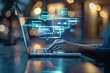 © Jhon - The image shows a person typing a prompt on a laptop screen, engaging in a conversation with an AI chat bot using artificial intelligence technology for customer support or assistance.