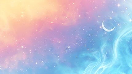 Poster - An abstract, pastel background with a crescent moon and stars.