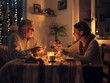 © acnaleksy - Happy 40s beautiful couple eating dinner together at home, couple in love toasting while sitting close to each other