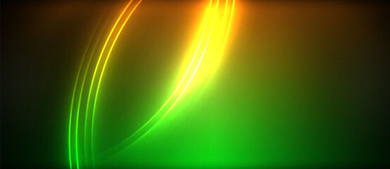 Aufkleber - Neon glowing circle rays, light round lines in the dark, planet style neon wave lines. Energetic electric concept design for wallpaper, banner, background