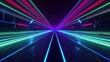 © Chand Abdurrafy - Dark background, light lines and neon lights on the sides of an abstract road with glowing green, blue, and purple lines