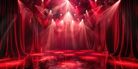 Wall Mural - Red Stage Curtains with Spotlight