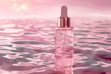 Wall Mural - Pink Dropper Bottle Floating in Rippling Water