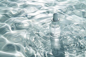 Wall Mural - Glass Dropper Bottle Floating in Blue Water With Ripples