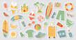 © Tatiana - Set of cute summer stickers for your daily planner. Collection of scrapbooking elements for beach party, parasol, surfboard, ice cream, bikini, beach hat. Summer collection