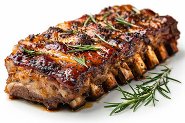 Canvas Print - A large piece of meat with herbs and spices on top of it. The meat is cooked and looks delicious