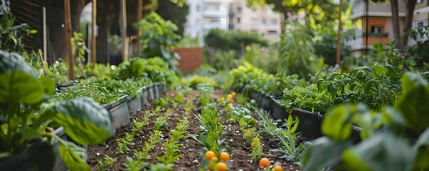 Canvas Print - Thriving Community Garden in Urban Setting with Residents Growing Organic Vegetables