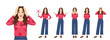 © Volha Hlinskaya - Young beautiful woman with curly hair in different poses showing negative emotions with different gestures. Isolated vector illustration collection