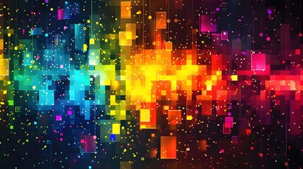 Wall Mural - Sparkling Celestial Explosion of Colorful Illuminated Particles in Vibrant Night Scene