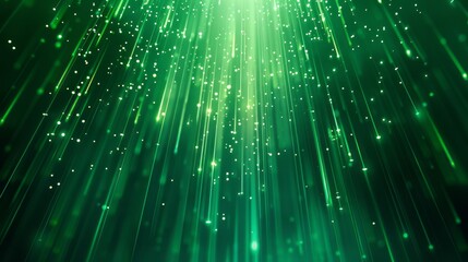 Wall Mural - dark green background with laser beams, green neon light lines and glowing dots