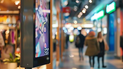 Poster - Vertical OOH out of home poster display in retail environment Advertising digital screen in shopping mall Out of focus bokeh effect in background : Generative AI