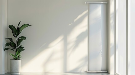 Poster - Roll up banner mockup with a plant beside the window : Generative AI