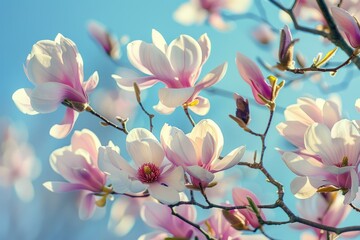 Wall Mural - Delicate Magnolia Display: Vibrant Springtime Blooms Close-Up