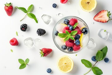 Wall Mural - Overhead View of Colorful Berry Cocktail in Glass Bowl