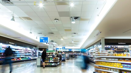 Poster - A wellpositioned ceilingmounted sign in a store effectively guiding and informing shoppers about store offerings : Generative AI