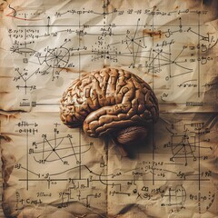 Poster - Intellectual Brain Power Surrounded by Floating Mathematical Formulas and Equations