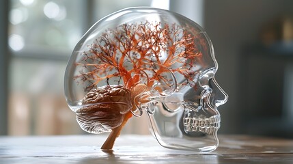 Poster - Transparent Brain with Visible Vessels and Neural Networks Medical and Anatomical Concept