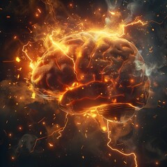 Poster - Intense Brain with Electrical Bolts and Sparks Symbolizing and Creativity