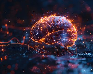 Poster - Illuminating Digital Brain with Glowing Neural Pathways in Futuristic Concept