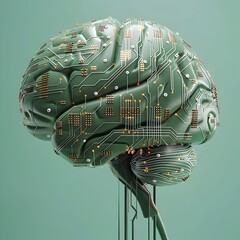 Poster - brain with circuit board design symbolizing digital thinking and artificial intelligence concept