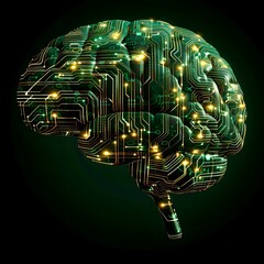 Poster - Brain with Circuit Board Design Symbolizing Digital Thinking and Artificial Intelligence