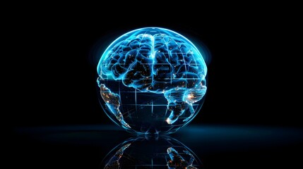 Poster - Brain Globe Illustrating Global Digital Connectivity and Information Sharing