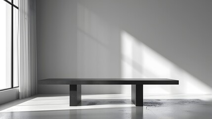 Poster - Minimalist Black Table in Bright White Room Showcases Stark Contrast for Product Display