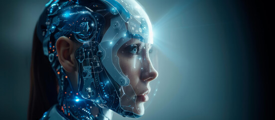 Poster - Portrait of a female cyborg, copy space