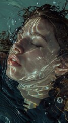 Poster - A woman's face is partially submerged in water, creating a dreamy